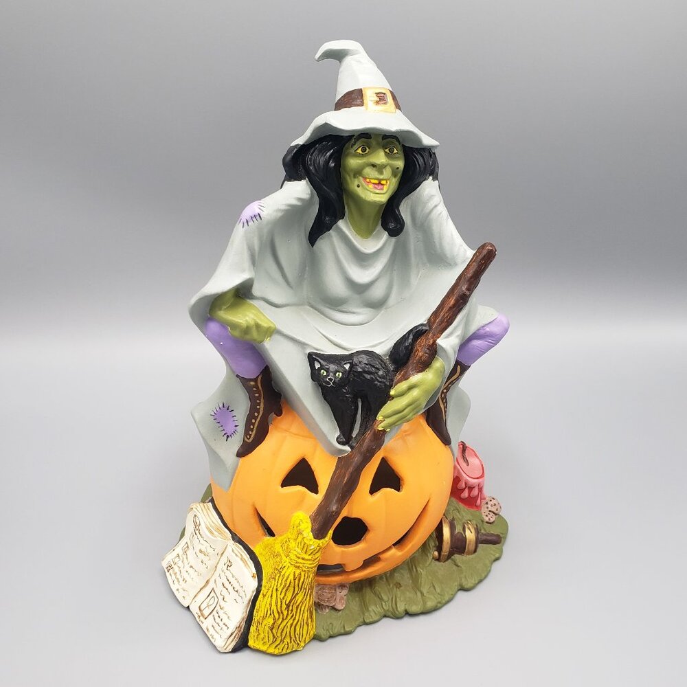 Vintage 1972 Byron Molds Halloween Decor Witch Pumpkin Black Cat Ceramic Lamp